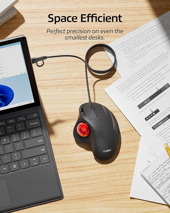 Nulea M509 Trackball Mouse Wired, Ergonomic Design, Easy Thumb Control, Precise & Smooth Tracking, 2-in-1 Interface (Type A &Type C), Compatible for PC, Laptop, Mac, Windows(Red).