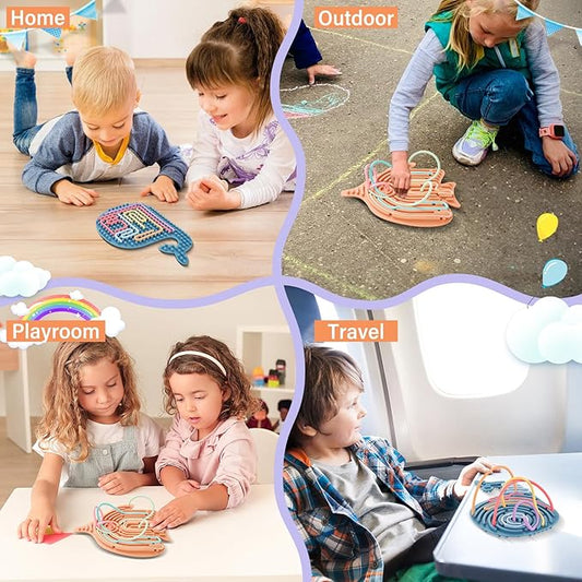 2 Pack Double-Sided Silicone Sensory Fidget Toy with 20 Random-Color Strings, Sensory Activity Board for Kids and Adults with Autism, ADHD, Silent, Stress Relief, Calming, Focus, Gift for Girls Boys