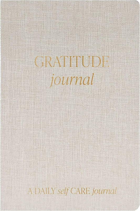 Sweet Water Decor Gratitude Daily Journal, Cute Prompted Notebook for Women, 184 Ruled Pages for 1 Year of Daily Reflection, Tan Fabric Journal with Gold Foil Details and a Satin Ribbon Bookmark