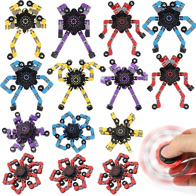 Dilabnba 20 PCS Transformable Fidget Spinners Easter Basket Stuffers for Kids Adults Stress Relief, Deformable Chain DIY Robot Spinner, Sensory Toys Fingertip Gyros for Gift Exchange