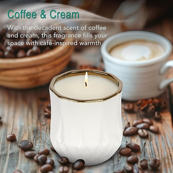 The Growing Candle, Coffee Scented, 9oz Ceramic Pot, Aromatherapy Candles, 100% Soy, Cream and Espresso Aroma for Home, Astrid