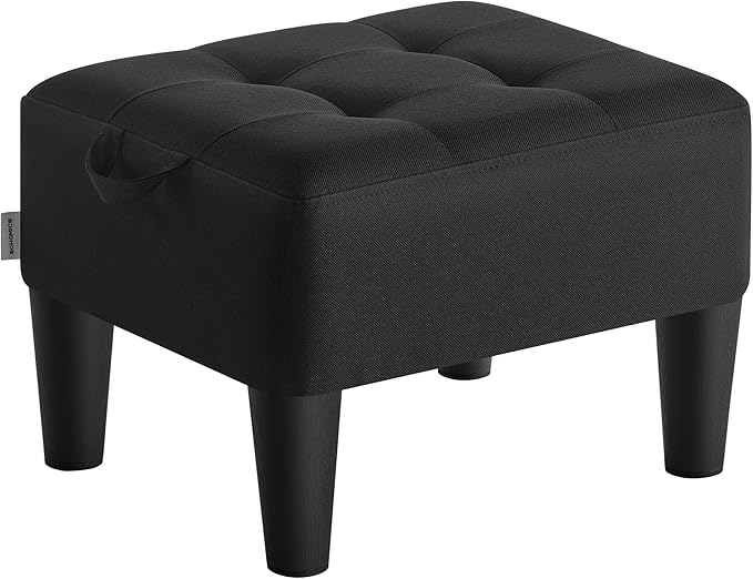 SONGMICS Foot Stool with Legs, Small Footstool Ottoman, Linen-Look Fabric Seat with Thick Cushion, for Living Room, Bedroom, Entryway, 330 lb Weight Capacity, Ink Black ULOM502B01