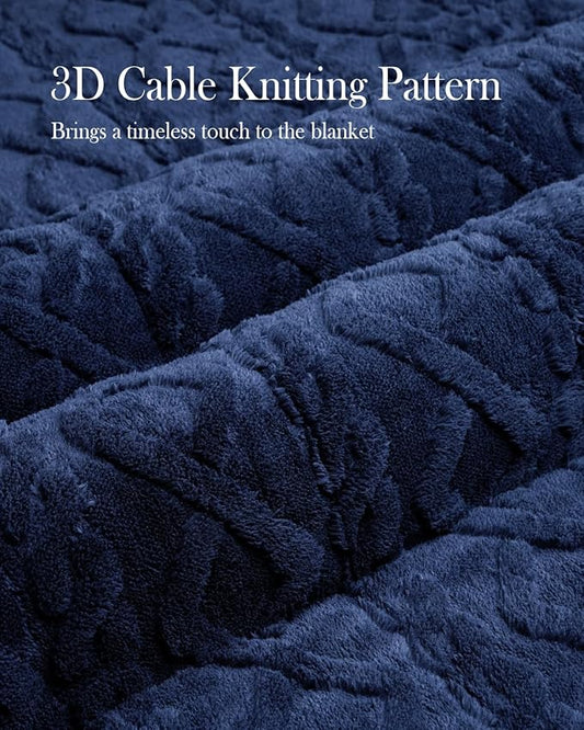 Topblan Weighted Blanket Twin Size 12 lbs, Soft Weighted Blanket with Doubled-Sized Shaggy Sherpa, Jacquard Knitted Warm Weighted Blankets Throw for Better Sleep, Navy Blue, 48 x 72 inches