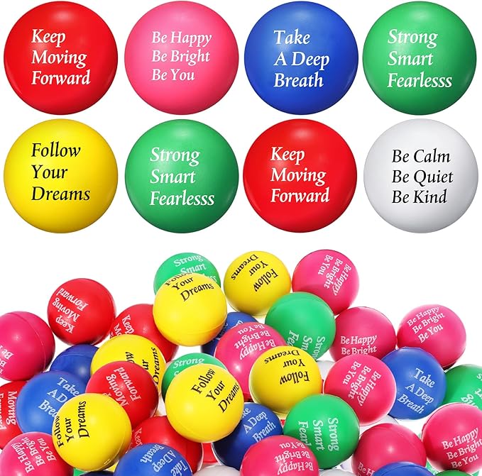 Aoriher 36 Pcs Motivational Stress Balls Colorful Stress Balls Bulk Quotes Inspirational Funny Foam Toys Hand Exercise Gifts for Office Small Toys for Motivating Supply(Classic Color)