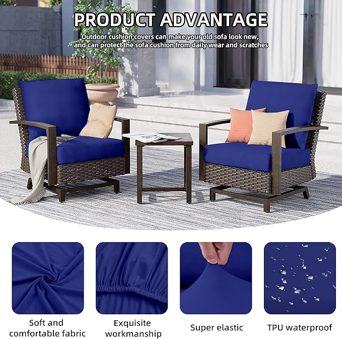 14Pcs Outdoor Cushions Covers Waterproof, Patio Cushion Covers, Stretch Cushion Covers Replacement,Cushion Slipcovers, Furniture Cushion Covers (Lake Blue 2, 14PCS)