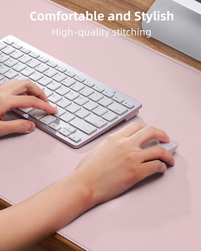 PU Leather Desk Mat Protector - 55"x17" Large Non-Slip Office Desk Pad, Waterproof Keyboard & Mouse Pad, Premium Workstation Cover for Home & Office (Light Pink)