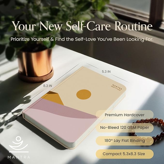 Gratitude Journal For Women & Men - Mental Health, Self Love & Self Care Journal - Evening - 5.8" x 8.3" - Mantra Planner