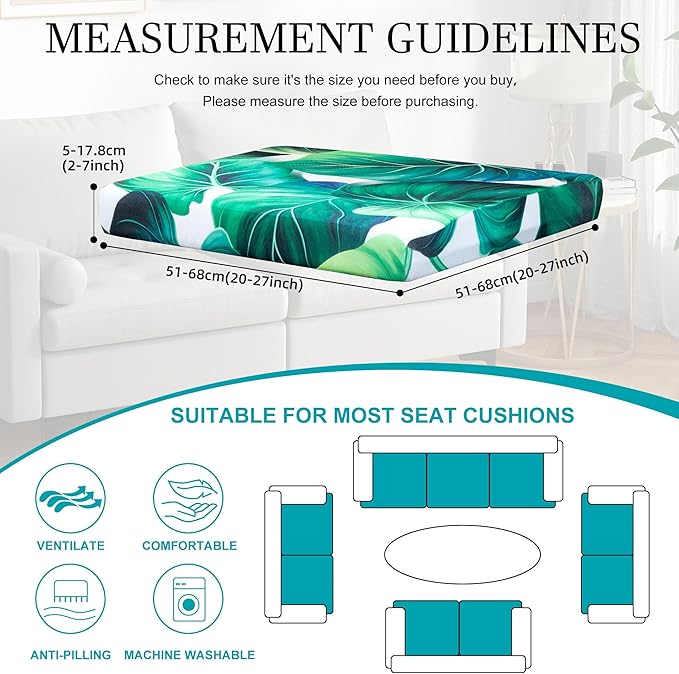 12 Pcs Stretch Patio Cushion Covers,Outdoor Couch Covers Replacement,Outdoor Couch & Sofa Slipcovers,for Patio Furniture Cushion Covers,Washable Reusable Furniture Protector (Green Leaf,Cover Only)