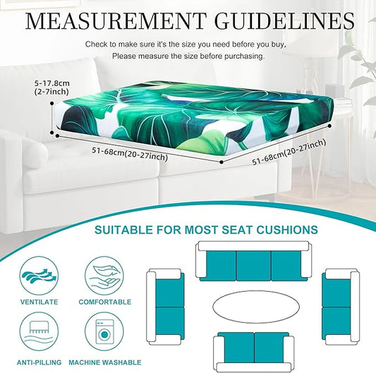 12 Pcs Stretch Patio Cushion Covers,Outdoor Couch Covers Replacement,Outdoor Couch & Sofa Slipcovers,for Patio Furniture Cushion Covers,Washable Reusable Furniture Protector (Green Leaf,Cover Only)