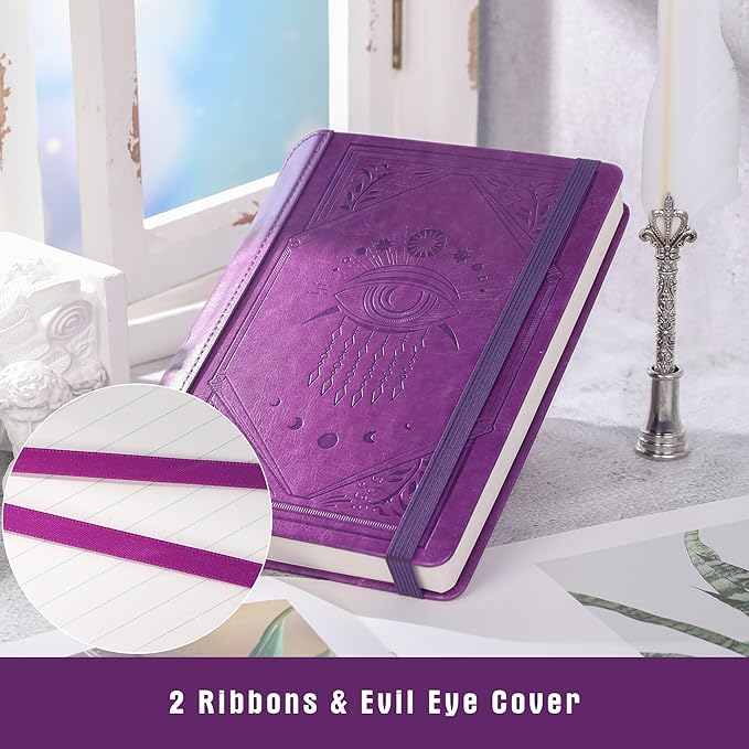 TIEFOSSI Lined Journal Notebook for Women Men, Leather Journal with Pen, A5 Evil Eye Hardcover Notebook for Work, Journaling, Travel & School, 100 GSM Thick Paper, 320 Numbered Pages, 6.2 x 8.3 in
