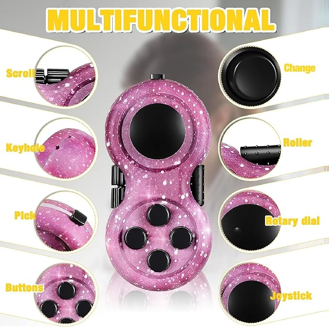 Skylety 2 Pcs Fidget Toys for Adults Fidget Pad Christmas Basket Stuffers Stress Relief Cube Clicker Controller Sensory Educational Toy for ADHD Autism Spinner(Starry Purple and Black Style)