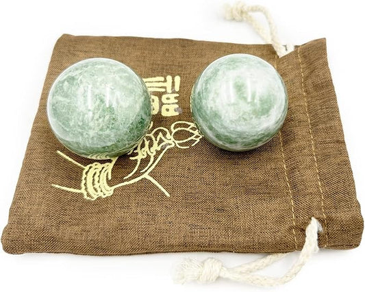 2" Natural Jade Green Baoding Balls with Carry Pouch Hand Balls Healthy Stress Fitness Ball Chinese Fitness Stress Ball Handicraft Collection