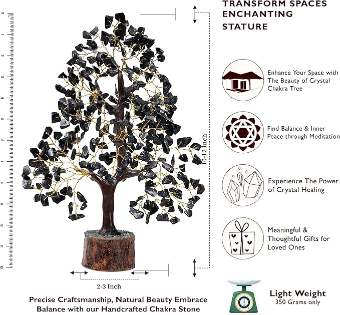 FASHIONZAADI Black Tourmaline Gemstone Tree - Crystal Tree of Life - Crystals and Stones Home Office Decor - Good Luck Gifts for Women