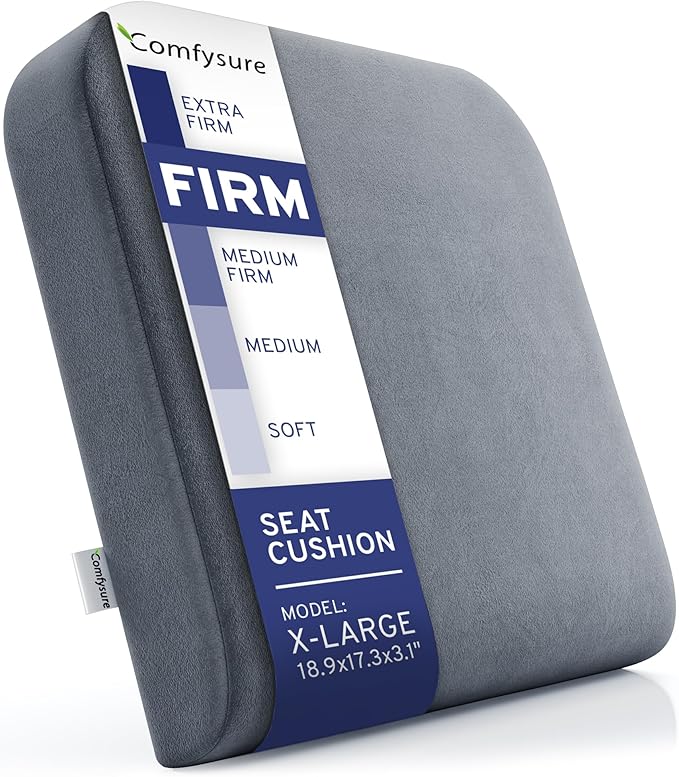 Seat Cushion Extra Large - Firm Memory Foam Chair Pad for Recliner, Wheelchair, Office Chair, Stadium, Bleacher, Car, Floor, Patio Furniture, Bariatric Overweight Users 19”x17”x3”