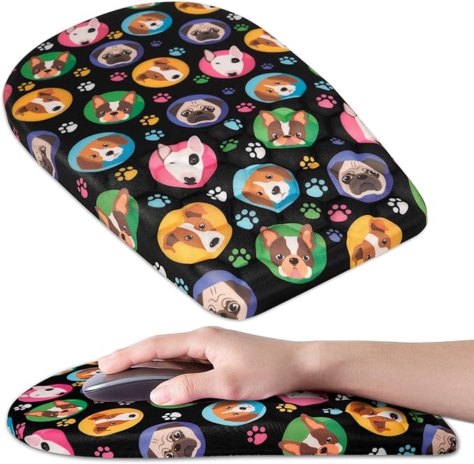 Ergonomic Mouse Pad Wrist Support,Upgrade Mousepad with Massage Design,Non-Slip PU Base Desktop Mouse Pads for Pain Relief, Computer, Office & Home,12 x 8 in（F-Lovely Dogs）