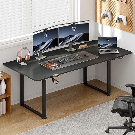 71x32 Inch Adjustable Standing Desk with 4 Legs, Stand-up Desk Features a Spacious Rectangular Top, Dual-Motor Lift, and Memory Presets (28-46Inch) for Home Offices or Computer Workstations, Black
