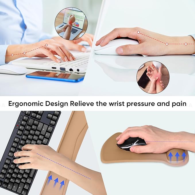 RICHEN Mouse Pad and Keyboard Wrist Rest, 3-in-1 Computer Mousepad and Coaster Set, Non-Slip Keyboard Wrist Rest and Mouse Pad Set Ergonomic Design (Gradient Brown)