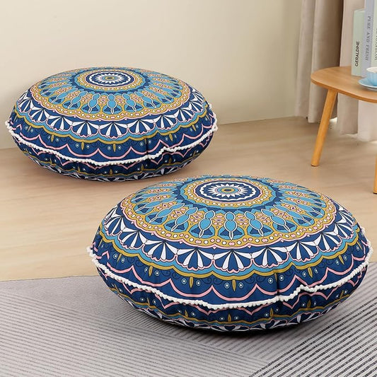 32 inches Meditation Floor Cushion for Adults, 2 Pack Round Large Thick Floor Pillow, Memory Foam Filling, Green