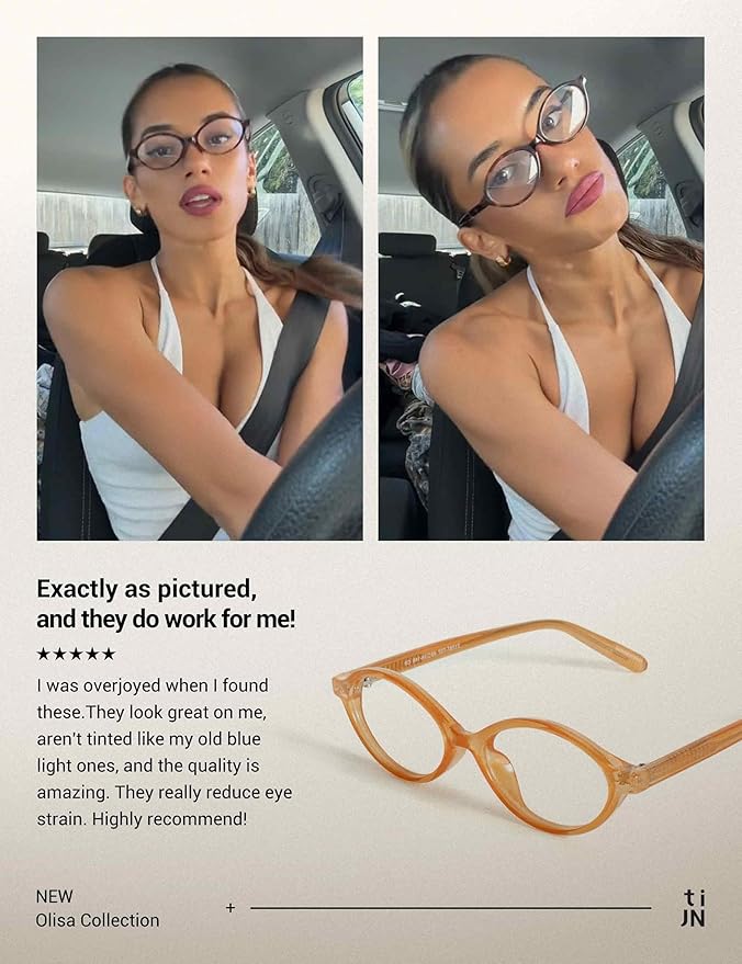 TIJN Olisa Blue Light Blocking Glasses for Women Men,Oval Glasses Frame Bluelight Glasses for Gaming/Computer/Screen