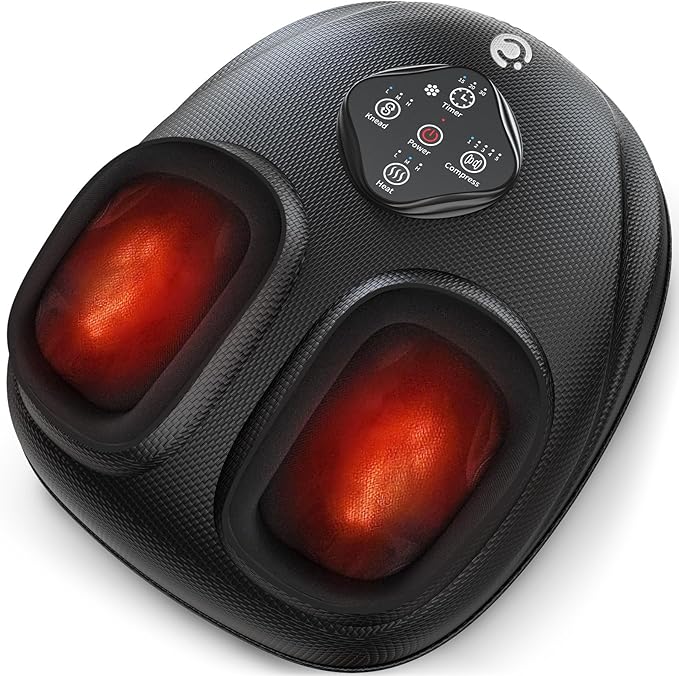 CooCoCo FSA Eligible Foot Massager with Heat, Upgraded Shiatsu Feet Massager for Plantar Fasciitis, Neuropathy, Gifts for Women Men Mom, Feet Massage Machine with Kneading, Compression, Size 14