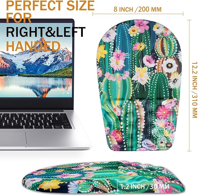 Ergonomic Mouse Pad Wrist Support,Upgrade Mousepad with Massage Design,Non-Slip PU Base Desktop Mouse Pads for Pain Relief, Computer, Office & Home,12 x 8 in（F-Abstract Cactus）