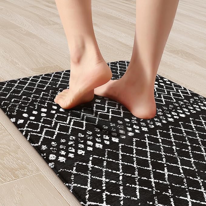 KIMODE Kitchen Mats Cushioned Anti Fatigue, Black Farmhouse Kitchen Rugs Sets of 2, Padded Kitchen Floor Mats, Non Slip Standing Mats for Sink Laundry Office Desk 17"x59"+17"x29"