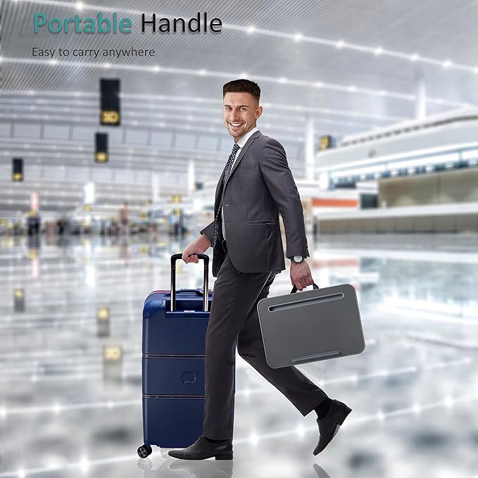 ISTUDYNITURE Portable Lap Desk with Cushion, Fits up to 15.6 inch Laptop, Laptop Stand with Device Ledge and Phone Holder, for Home Office (Grey, Small)