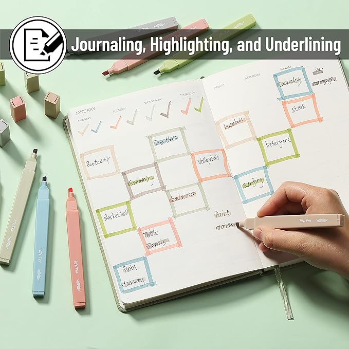 Mr. Pen- Aesthetic Highlighters, 8 pcs, Chisel Tip, Vintage Colors, No Bleed Bible Highlighter Pastel, Highlighters Assorted Colors, Pastel Highlighter Set, Cute Highlighter