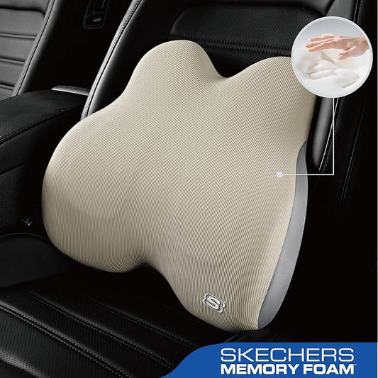 Skechers Memory Foam Lumbar Pillow,Lumbar Support Pillow for Office, Chair Lower Back Pain Relief Lumbar Pillow, Ergonomic Design Back Support Pillow for Office Chair, Car, Home, Travel,Beige
