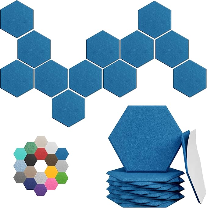 Hexagonal Acoustic Panels-12 Pack High-Density Sound Absorbing Panels 12"X10"X0.4" for Enhanced Noise Reduction, DIY Design, Idea for Studios, Offices, and Home Theaters(Yale Blue)