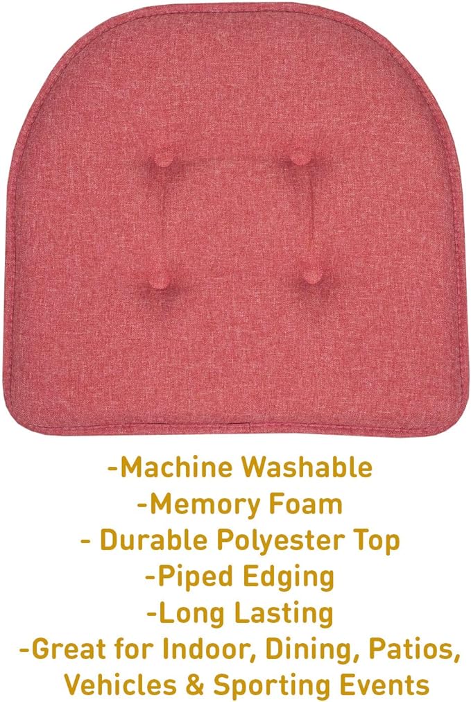 Chair Cushion Memory Foam Pads Tufted Slip Non Skid Rubber Back U-Shaped 17" x 16" Seat Cover, (Pack of 3)