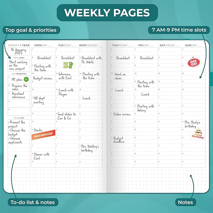 Clever Fox Appointment Book – Hourly Schedule Planner with Time Slots – Time Box Planner for Daily Work & To-Dos – Weekly & Monthly Spreads, Undated, Hardcover, A5 Size (Dark Teal)