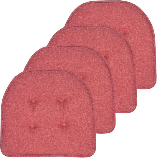 Sweet Home Collection Chair Cushion Memory Foam Pads Tufted Slip Non Skid Rubber Back U-Shaped 17" x 16" Seat Cover, 4 Count (Pack of 1), Peach