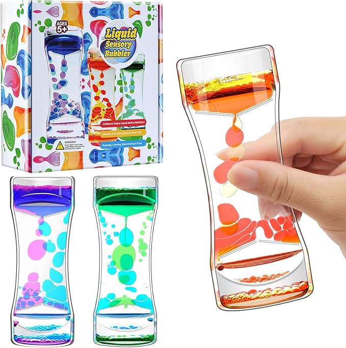 FKYTION Liquid Motion Bubbler Timer Pack of 3 Colorful Liquid Sensory Toys ADHD Fidget Toy Calm Relaxing Desk Toys