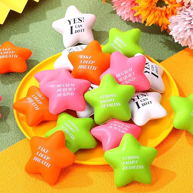 Kasyat 20 Pcs Star Stress Balls - 2.16" Motivational Squeeze Toys for Adults, Teens, Students & Party Favors