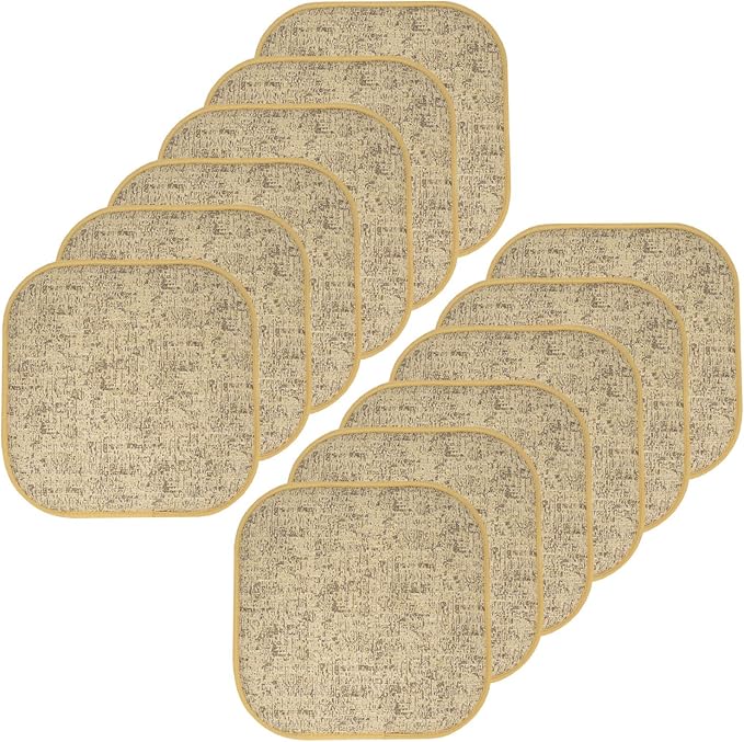 Sweet Home Collection Chair Cushion Memory Foam Pads Honeycomb Pattern Slip Non Skid Rubber Back Rounded Square 16" x 16" Seat Cover, 12 Pack, Broadway Cream/Blue