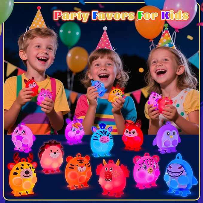 12 PCS Light Up Animal Suction Pop Fidget Toys, Glow Party Favors for Kids Goodie Bags Stuffers, Pinata Stuffers, Carnival Prizes, Light Up Toddler Toys, Kids Prizes