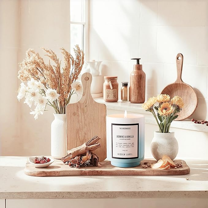 Hidden Label Jasmine & Vanilla Soy Candles, 12oz/75-Hour Burn Time, 100% Natural Soy Wax, Aromatherapy Candle for Stress Relief, Meditation, Yoga & Relaxation,Home Décor