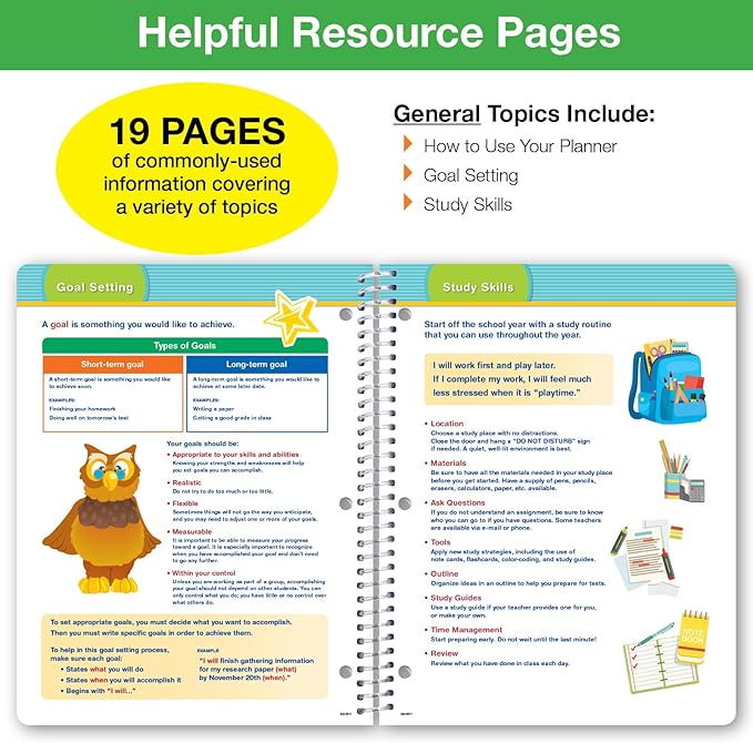 Global Datebooks 2025-2026 Elementary Student Planner 8.5x11 - Dated Weekly & Monthly Academic Planner (Large) with Ruler/Bookmark & Stickers, Ideal for Homework, Matrix Style, Earth
