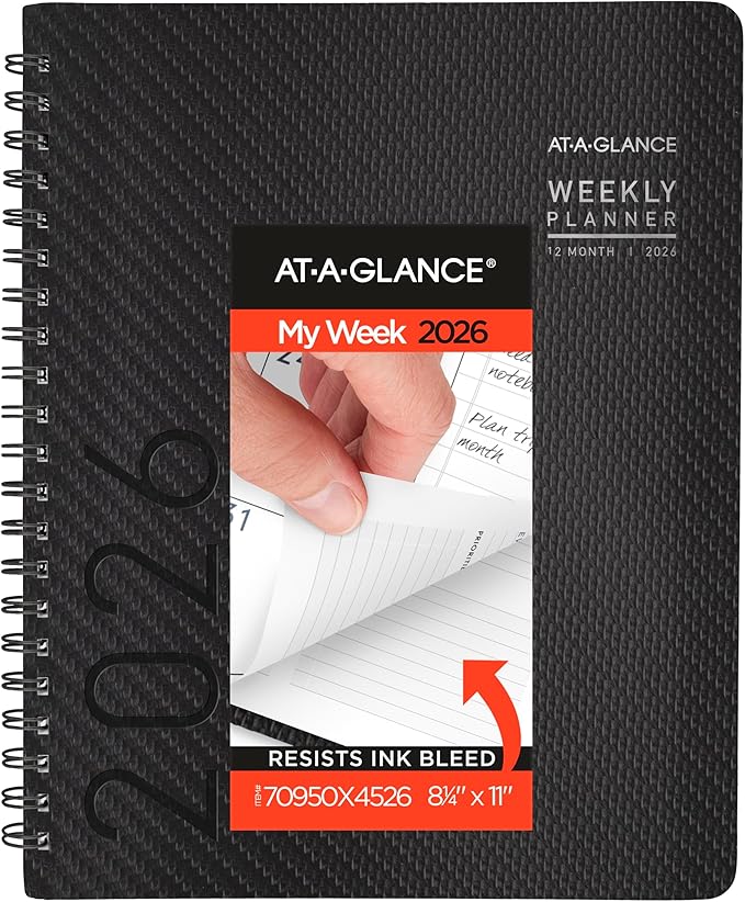 AT-A-GLANCE 2026 Appointment Book Planner, Weekly & Monthly, 8.25" x 11", Large, Half-Hourly, Contemporary, Charcoal (70950X4526)