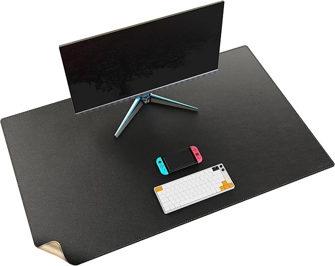 MAIDERN 43.3”x 27.5” Leather Desk Pad, Large Desk Mat, Reversible Cork & Leather Large Mouse pad for Desk, Waterproof Computer Desk Pad for Gaming Home Office (Black)