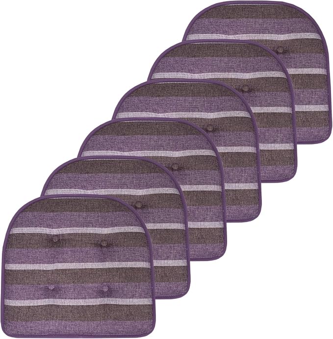 Sweet Home Collection Chair Cushion Memory Foam Pads Tufted Slip Non Skid Rubber Back U-Shaped 17" x 16" Seat Cover, 6 Pack, Bradford Purple, (Pack of 2)