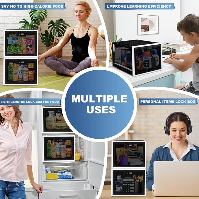 Medicine Lock Box for Safe Medication, Premium Material Lockable Storage Box Locking Organizer Bin with Combination Code for Fridge Food/Snacks/Phone/Tablet Jail/Home/Office Storage Lockers