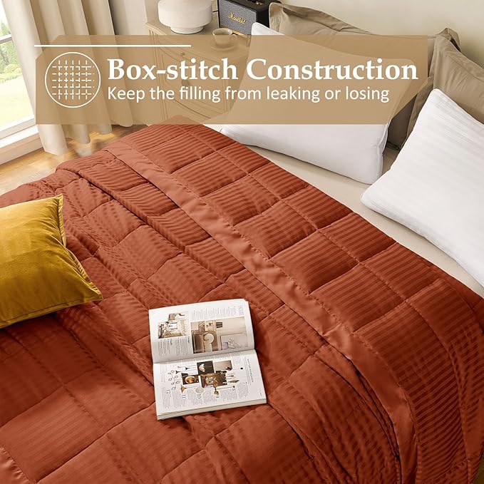 downluxe Queen Size Blanket with Satin Trim, Lightweight Down Alternative Blankets Queen Size for All Season, Machine Washable (Burnt Orange, 90x90 Inch)