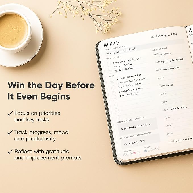 Daily Planner 2025 (5" x 8") - The Ultimate Daily Workflow Planner with Hourly Schedule & Task List to Achieve Your Goals by PRODUCTIVITY STORE (A5, Black)