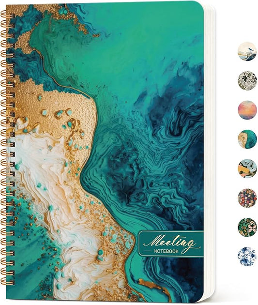 Meeting Notebook for Work Organization, Aesthetic Meeting Minutes Notebook for Work, Event Project Agenda Planner Organizer, Perfect for Office School Business Supplies, 6.9" X 9.7" - Emerald Shores