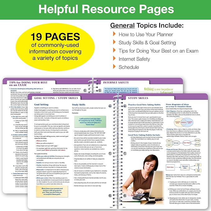 Global Datebooks Dated Middle School or High School Student Planner for Academic Year 2025-2026 Includes Ruler/Bookmark and Planning Stickers (Block Style - 8.5"x11" - Galaxy)