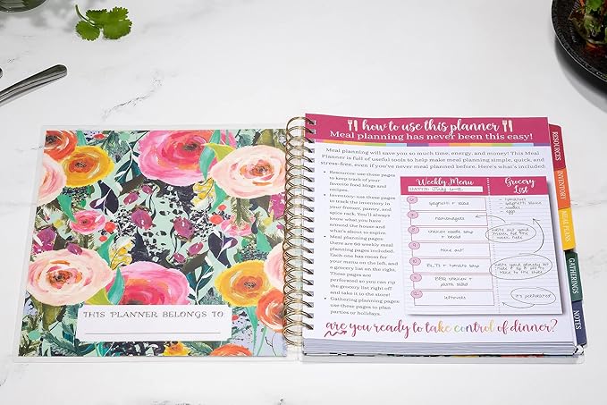Large Meal Prep Planner, Spiral, Pull-off Grocery Shopping Lists, Kitchen Management, Tabbed Dividers, Laminated Covers, Easy Organizing, Avoid Food Waste, Folder Pockets, Covers a full Year - Eccolo