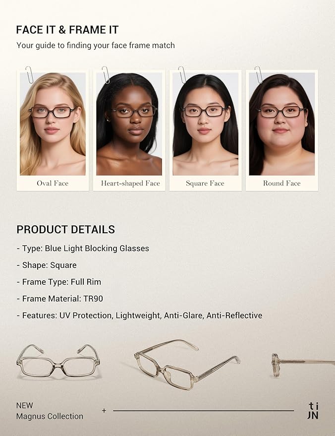 TIJN Olisa Blue Light Blocking Glasses for Women Men,Oval Glasses Frame Bluelight Glasses for Gaming/Computer/Screen