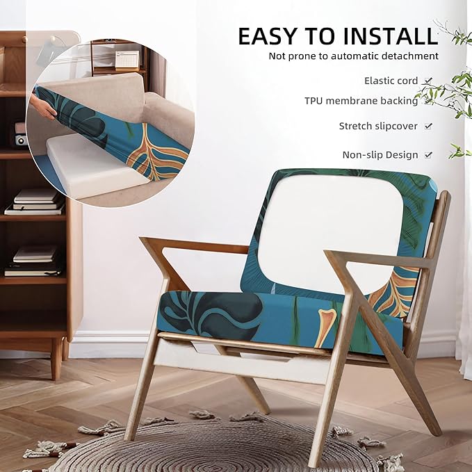 8Pcs Outdoor Cushions Covers Waterproof, Patio Cushion Covers, Stretch Cushion Covers Replacement,Cushion Slipcovers, Furniture Cushion Covers (Cool, 8PCS-Print)